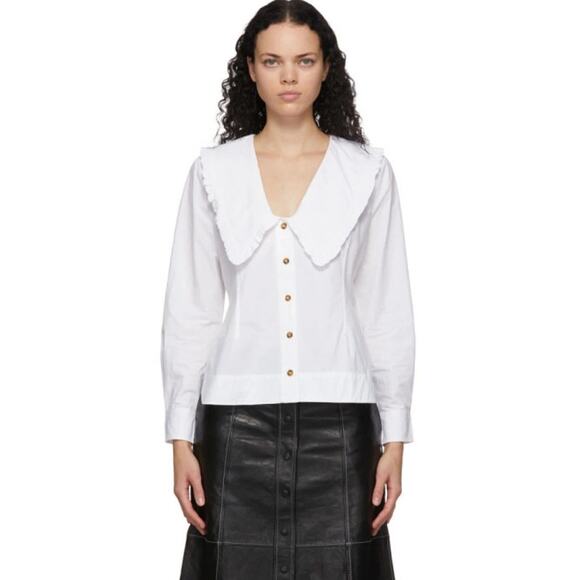 Ganni White Oversized Collar Shirt - Picture 1 of 7